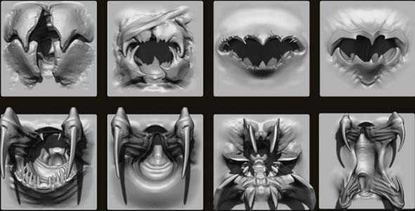 异形生物嘴巴zbrush笔刷模型 flippednormals – mouths – 40 zbrush